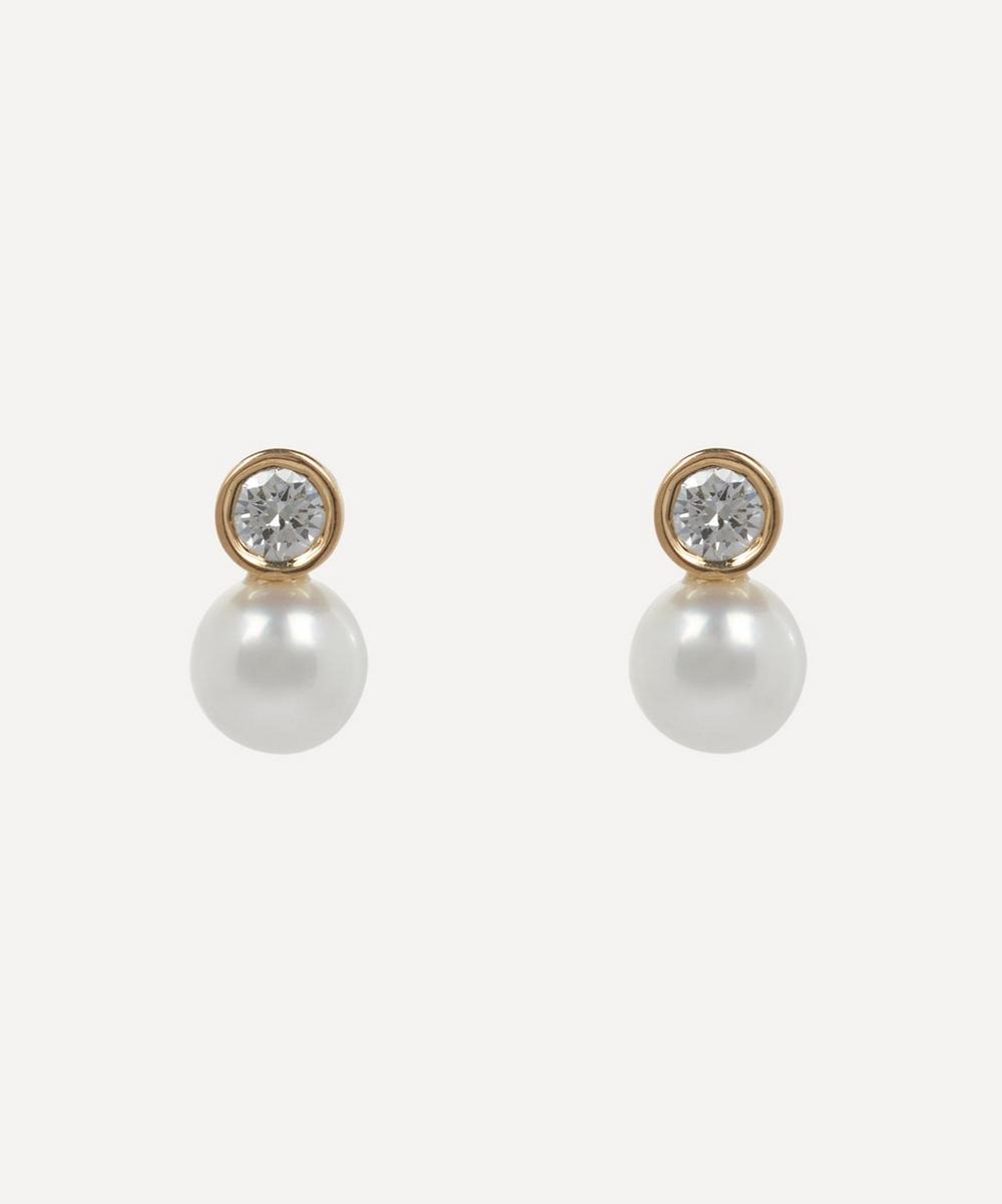 Satomi Kawakita 14ct Gold Mixed Media Pearl And White Diamond Stud Earrings