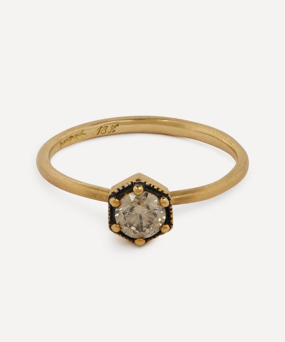 Satomi Kawakita 18ct Gold 4.5mm Brown Diamond Hexagon Ring