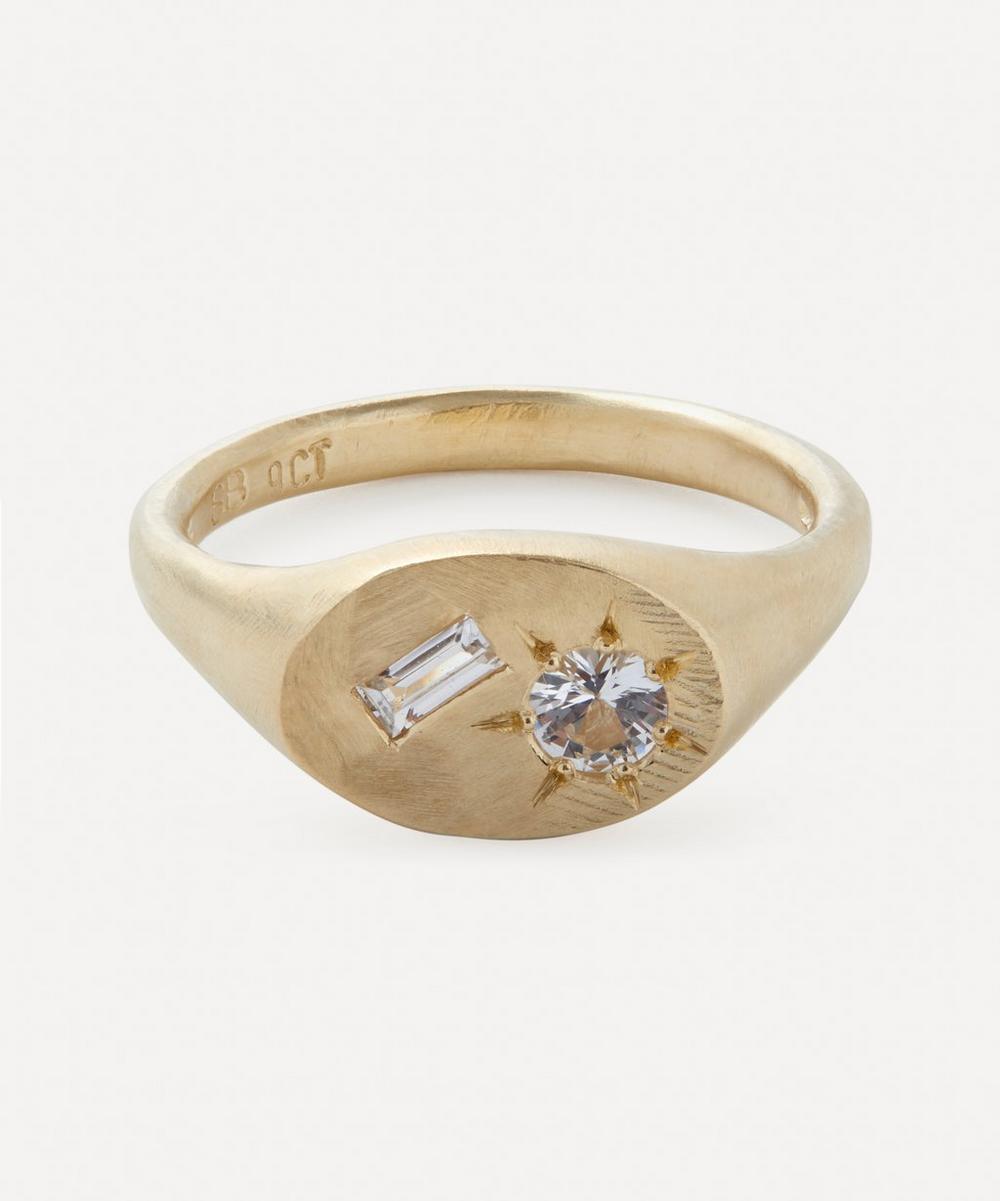 Seb Brown 9ct Gold Oval White Sapphire Signet Ring