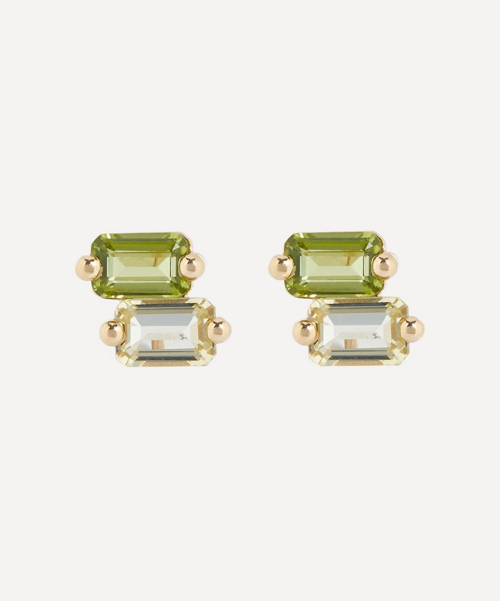 Suzanne Kalan 14ct Gold Emerald Cut Light Green Stud Earrings