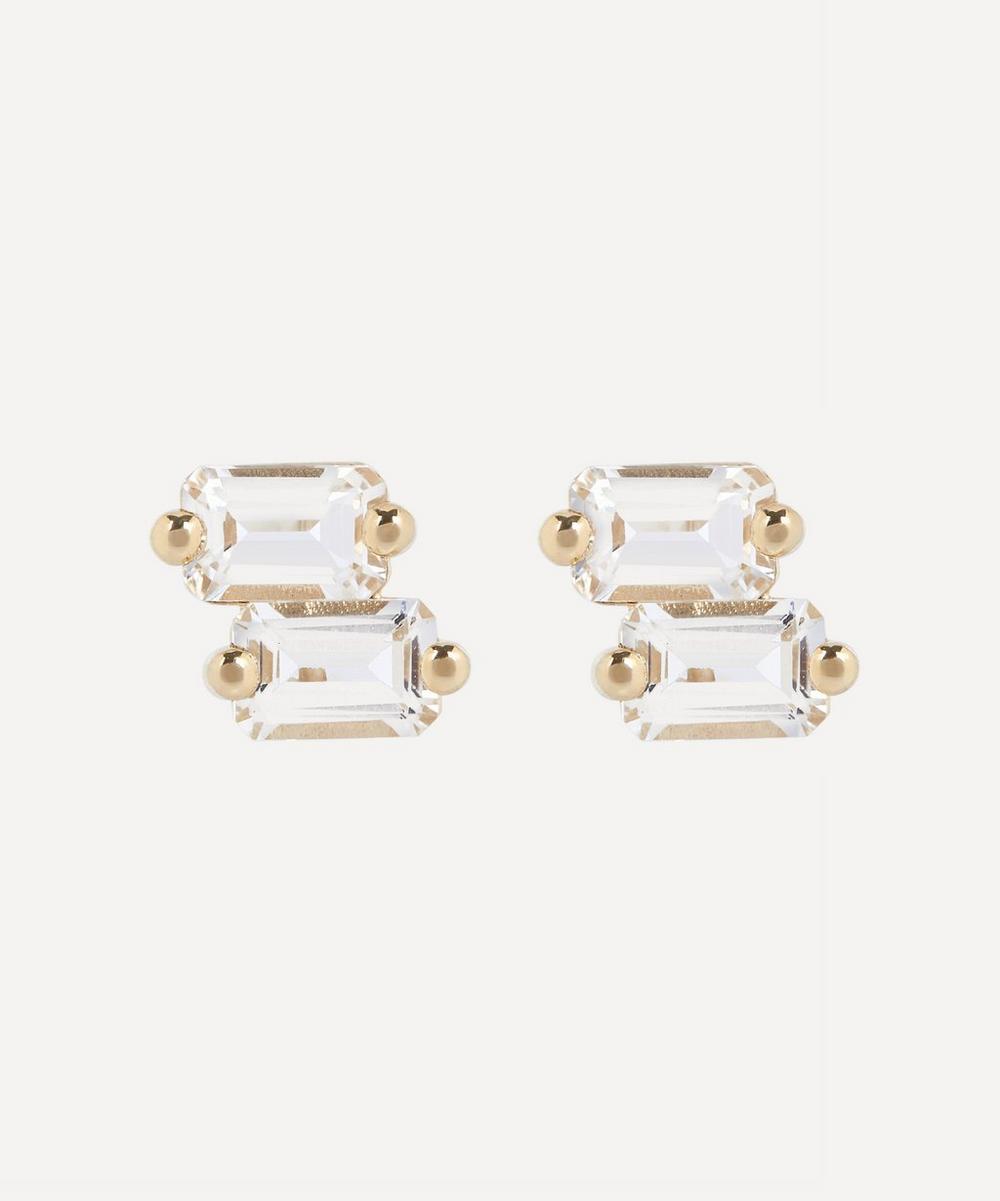 Suzanne Kalan 14ct Gold Emerald Cut White Topaz Stud Earrings