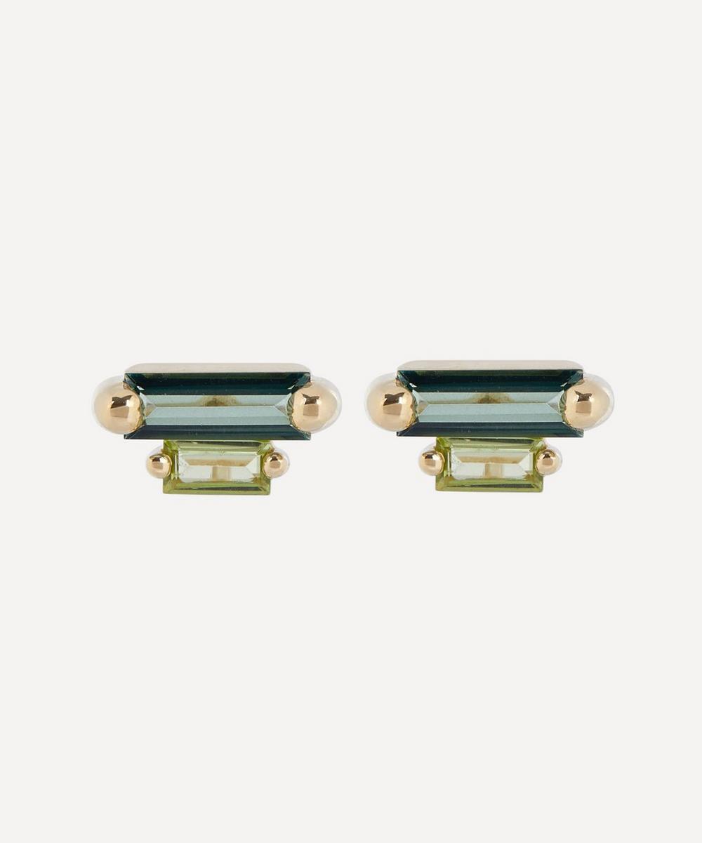 Suzanne Kalan 14ct Gold Green Bag Duo Stud Earrings