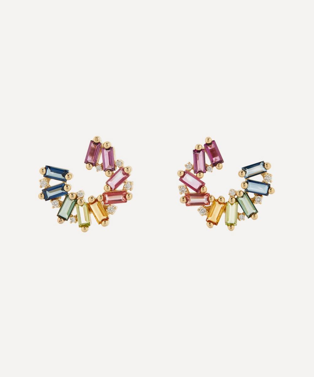 Suzanne Kalan 14ct Gold Small Rainbow Sideways Spiral Stud Earrings