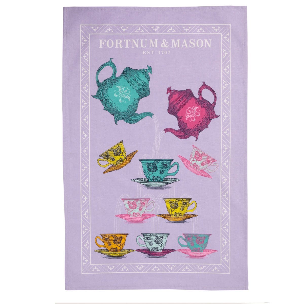 Teapots & Teacups Tea Towel, Cotton, Fortnum & Mason