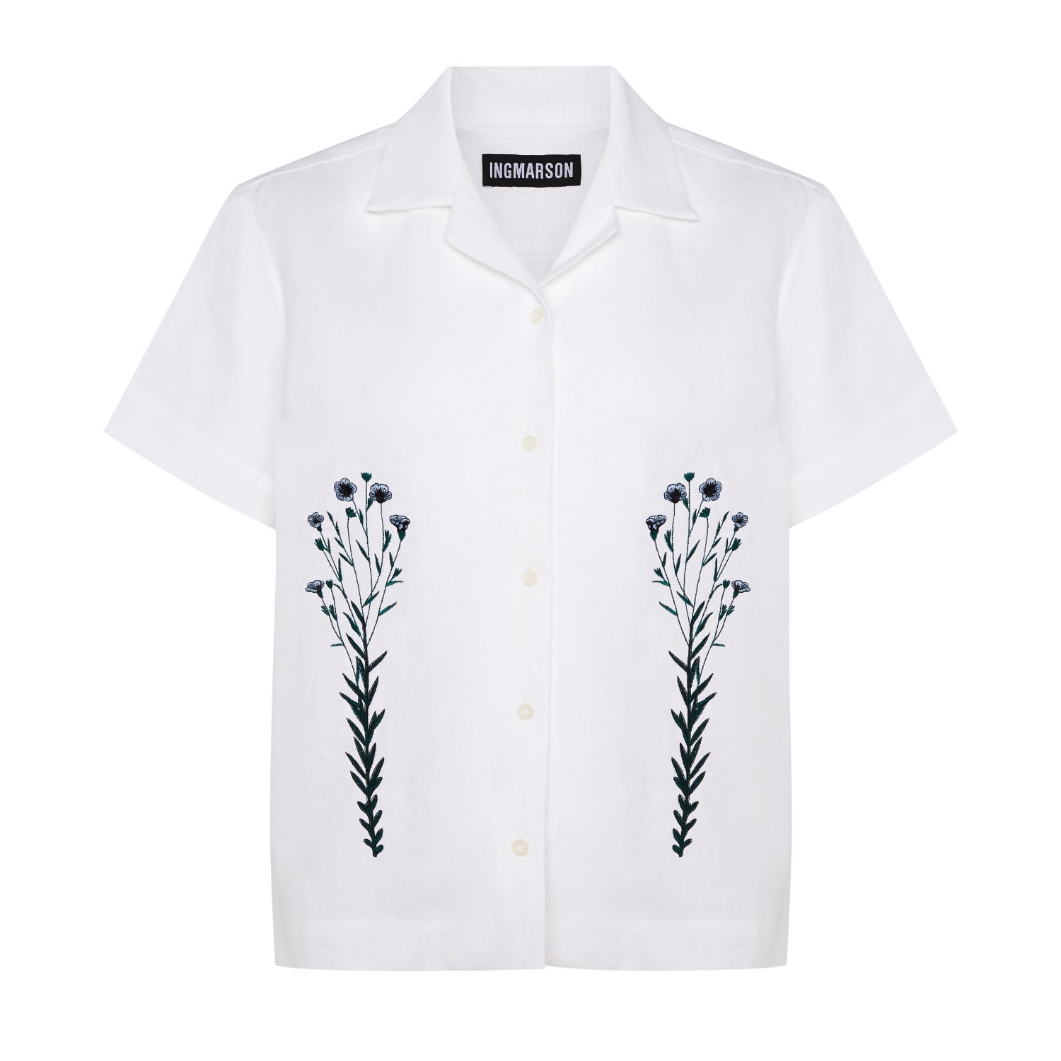 White Flax Embroidered Irish Linen Cuban Shirt Men Xs/S Ingmarson