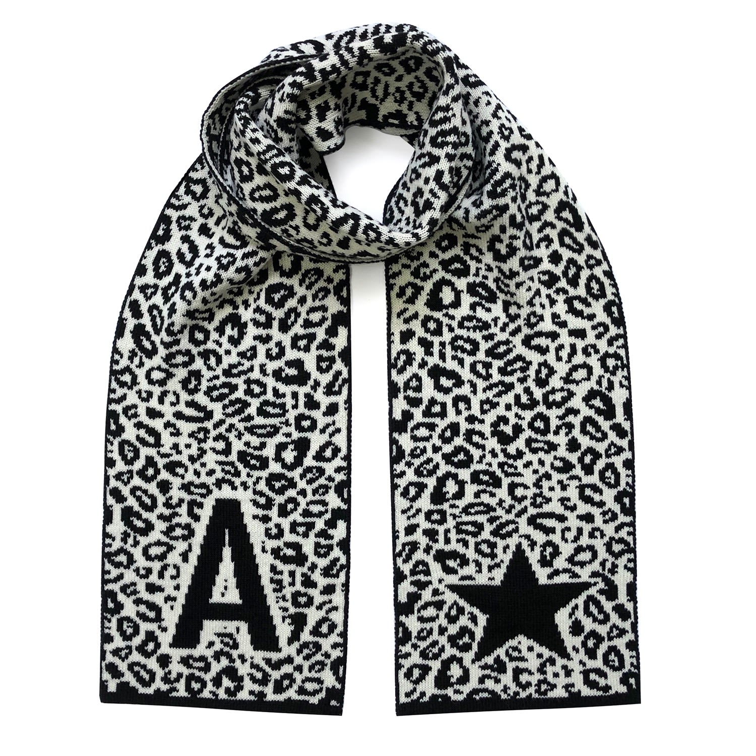 Women's Black / White A-Z Initial Leopard Wool & Cashmere Scarf Letter O Ingmarson