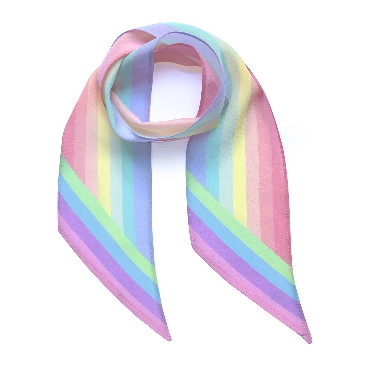 Women's Henley Silk Stripe Neck Scarf Rainbow Pastel Ingmarson