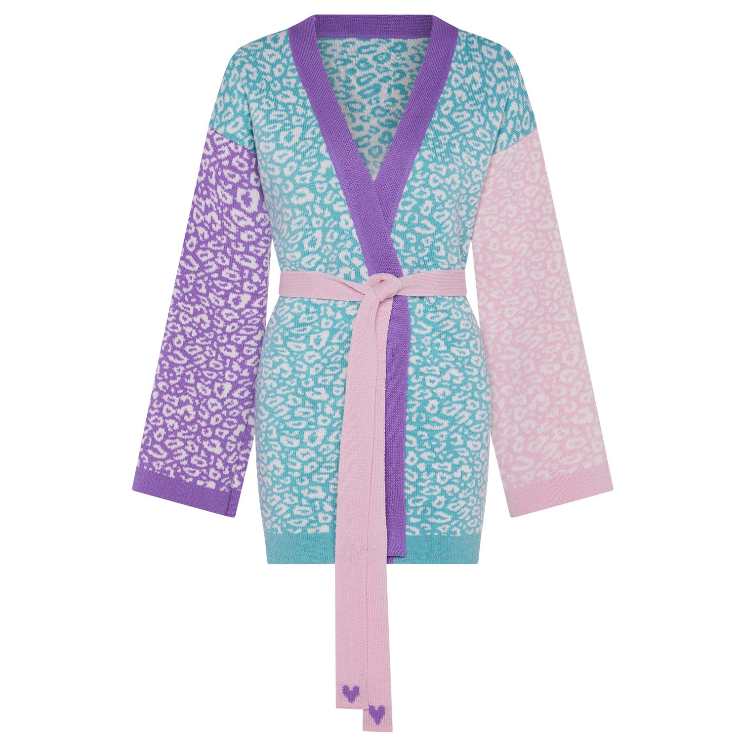 Women's Leopard Knitted Wool & Cashmere Kimono Pastel Small Ingmarson