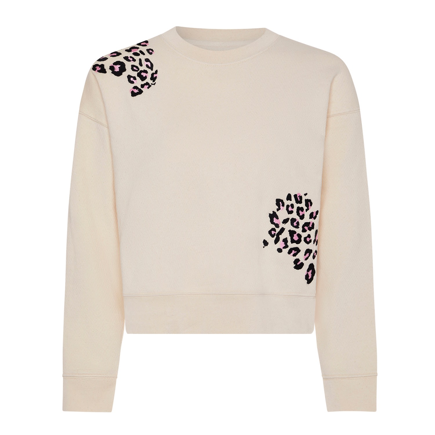 Women's Neutrals Leopard Embroidered Cropped Sweatshirt Ecru Small Ingmarson