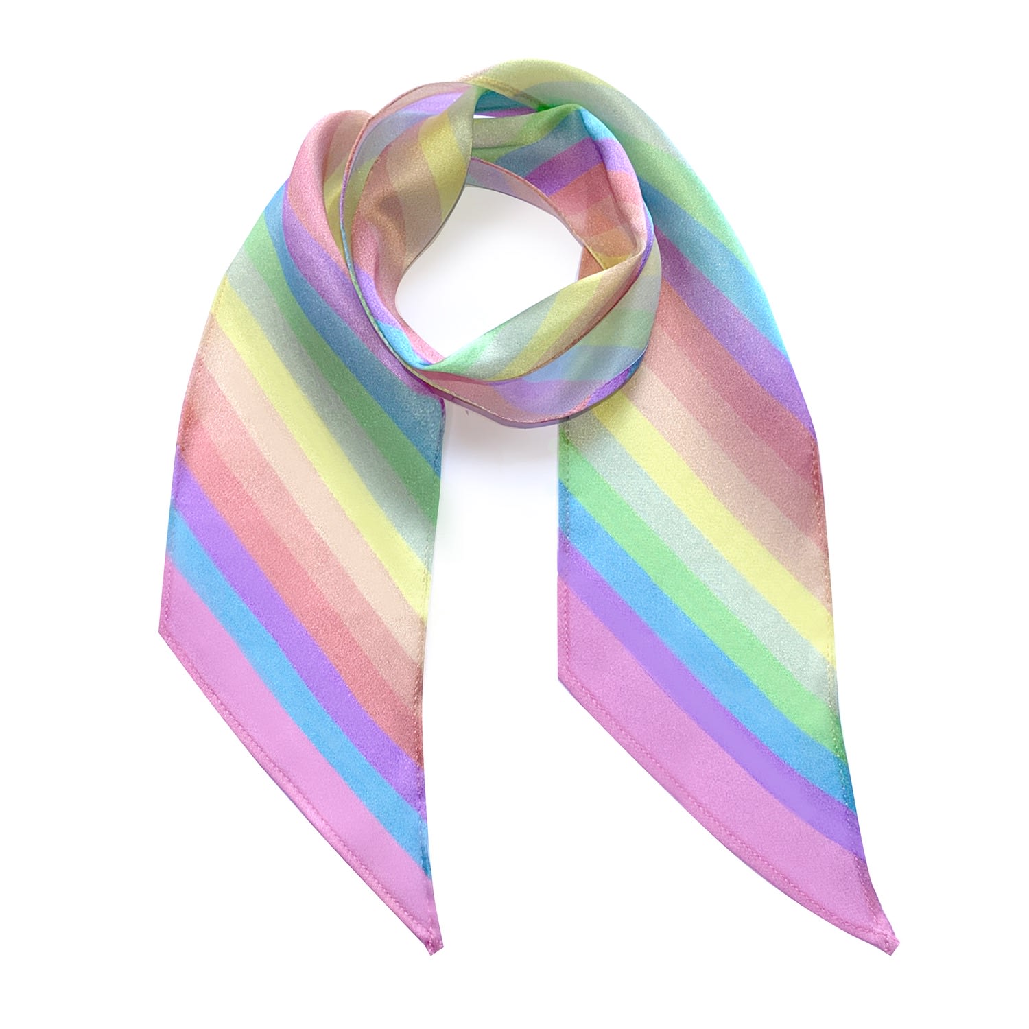 Women's Stripy Silk Neck Scarf Rainbow Pastel Ingmarson