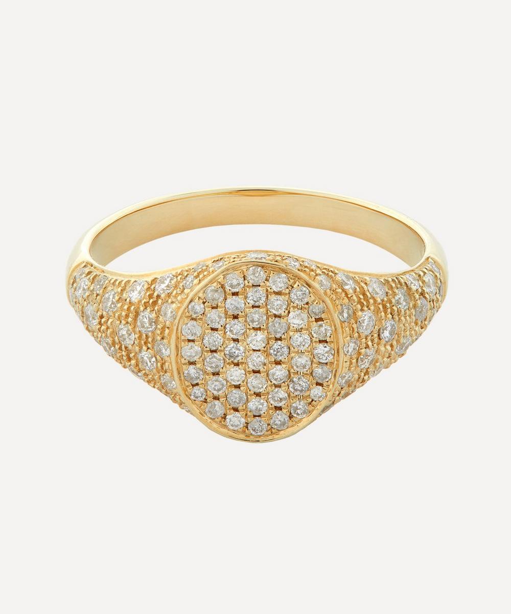 Yvonne Leon 9ct Gold Mini Chevaliere Ovale Diamond Signet Ring