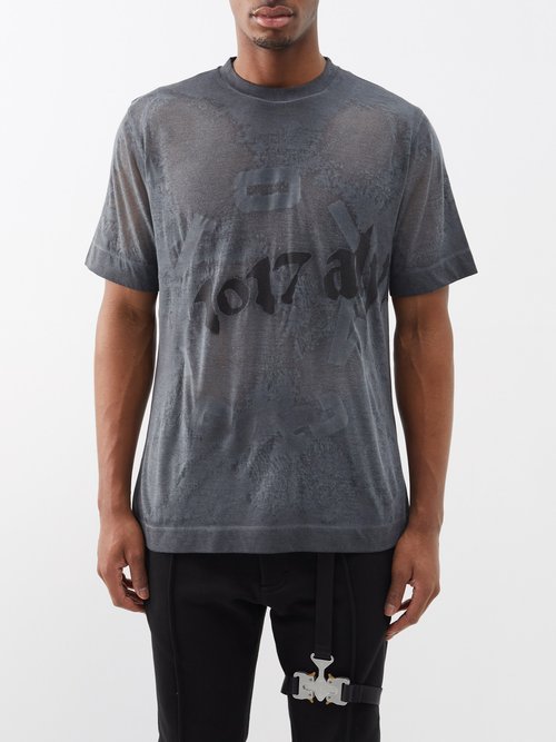 1017 ALYX 9SM - Logo-print Cotton-blend T-shirt - Mens - Grey