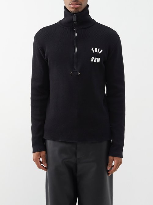 1017 ALYX 9SM - Logo-print Quarter-zip Ribbed-cotton Sweater - Mens - Black