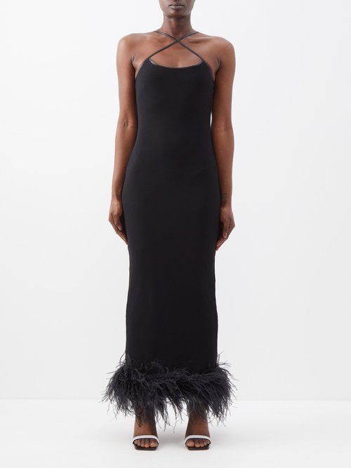 16arlington - Arya Leather-strap Ostrich-feather Dress - Womens - Black