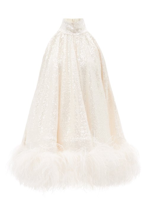 16arlington - Cindy Feather-trim Sequinned Crepe Mini Dress - Womens - Ivory