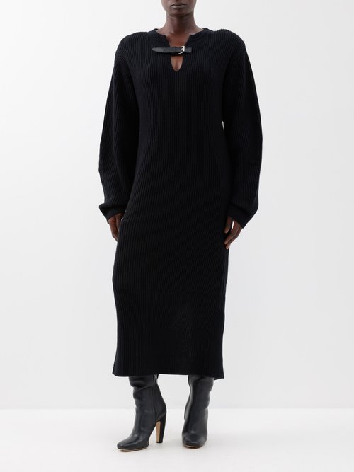 16arlington - Egra Buckle-strap Ribbed Wool-blend Dress - Womens - Black