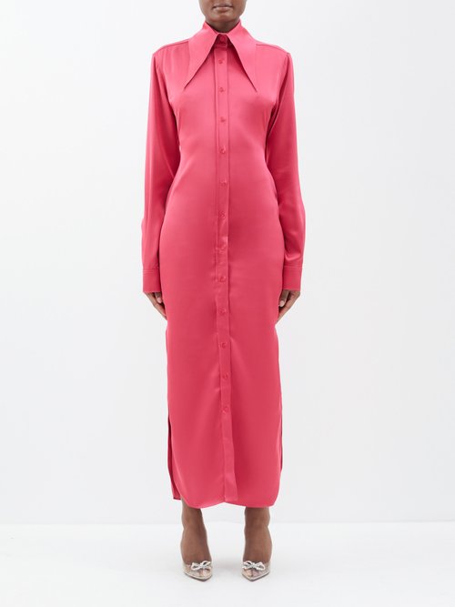 16arlington - Ione Exaggerated-collar Satin Shirt Dress - Womens - Fuchsia