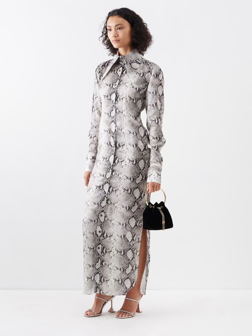 16arlington - Ione Python-print Satin Shirt Dress - Womens - Grey Multi