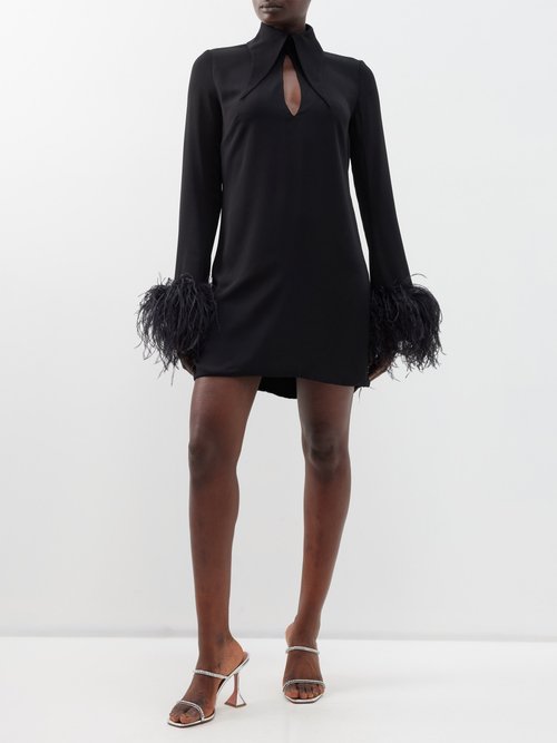 16arlington - Michelle Feather-trim Crepe Mini Shift Dress - Womens - Black