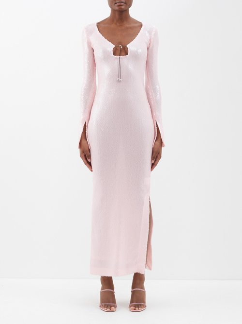 16arlington - Solaria Keyhole-neck Sequinned-tulle Maxi Dress - Womens - Light Pink
