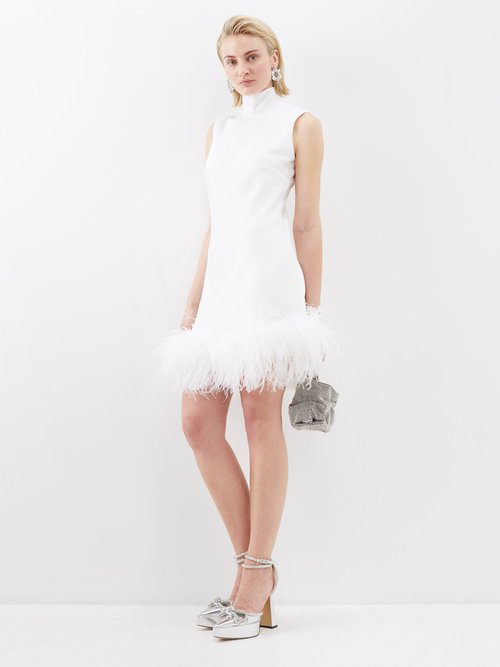 16arlington - Umiko Feather-trimmed Satin Mini Dress - Womens - Ivory