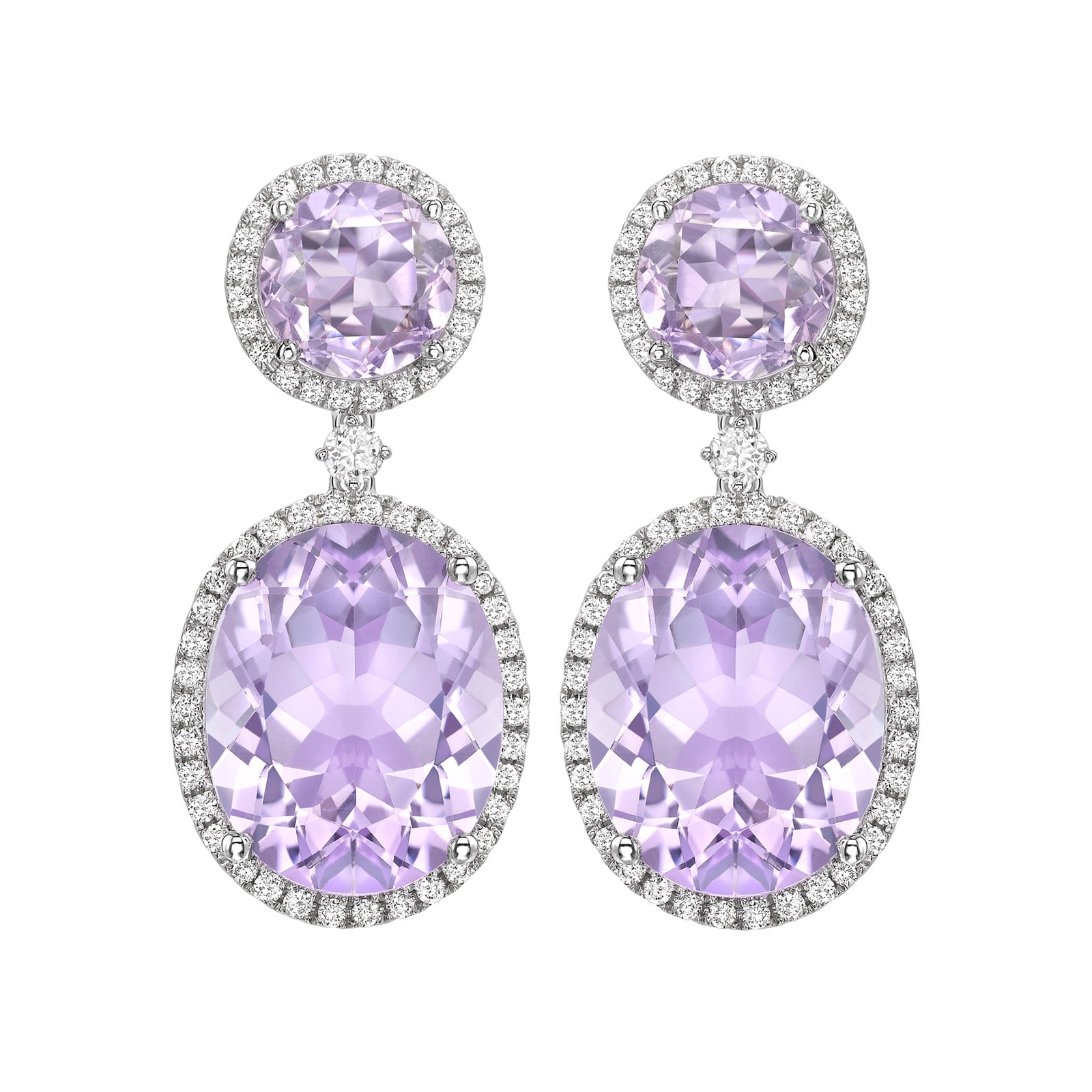 18ct White Gold 0.78ct Diamond & Lavender Amethyst Drop Earrings