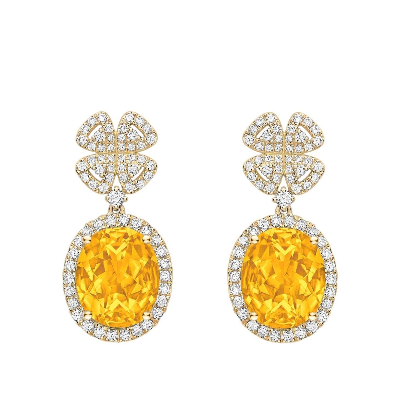 18ct Yellow Gold 0.83ct Diamond & Citrine Drop Earrings