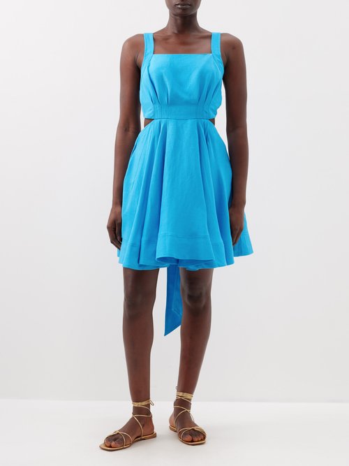 Aje - Clara Tie-back Linen-blend Mini Dress - Womens - Blue