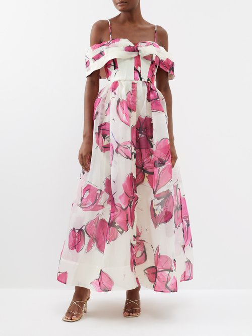 Aje - Cordella Floral-print Maxi Dress - Womens - White Red
