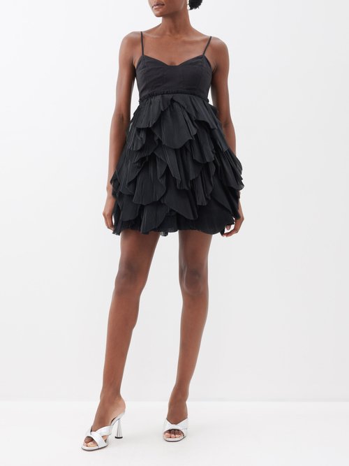 Aje - Elsie Pleated Linen-blend Organza Mini Dress - Womens - Black