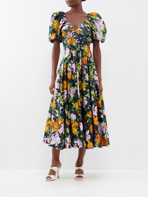 Aje - Gabrielle Midnight Floral-print Linen-blend Dress - Womens - Black Multi