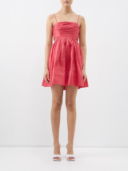 Aje - Liza Ruched Cutout Taffeta Mini Dress - Womens - Pink