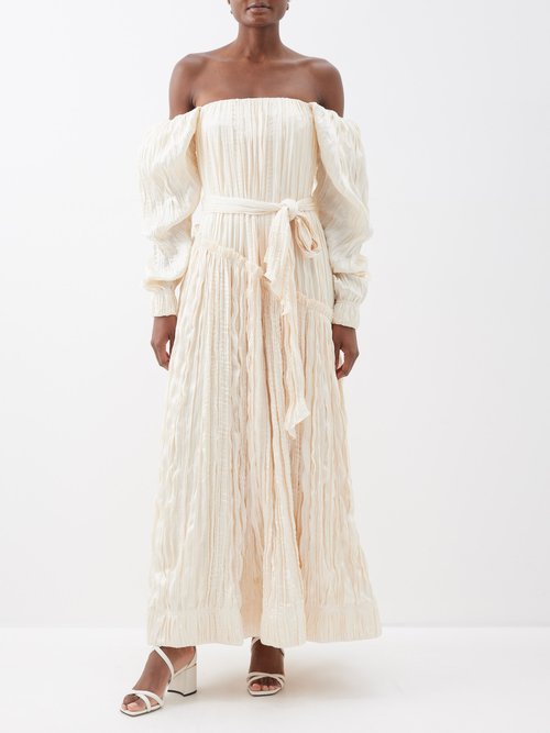 Aje - Presence Off-the-shoulder Crinkled-twill Dress - Womens - Ivory