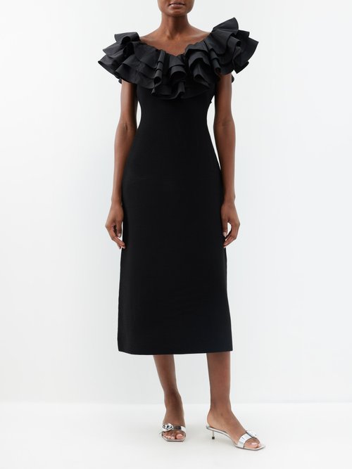 Aje - Transcendent Ruffled Midi Dress - Womens - Black
