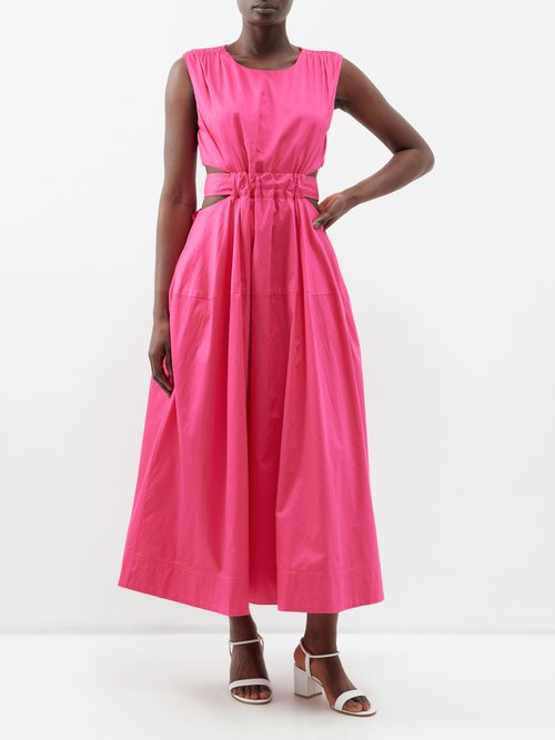 Aje - Zorina Back-tie Cotton Midi Dress - Womens - Pink