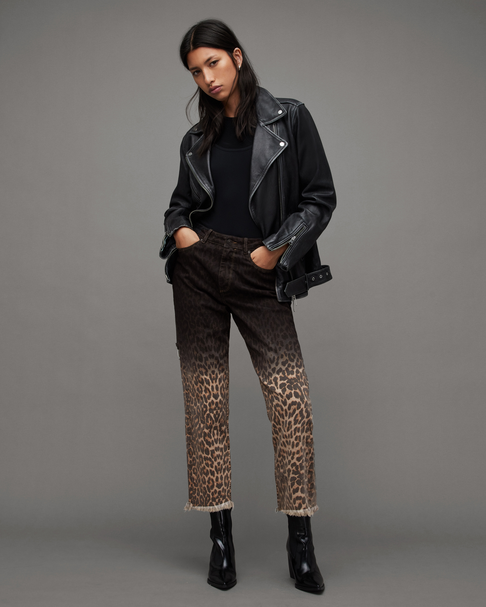 AllSaints Rali Leopard Print Skinny Jeans
