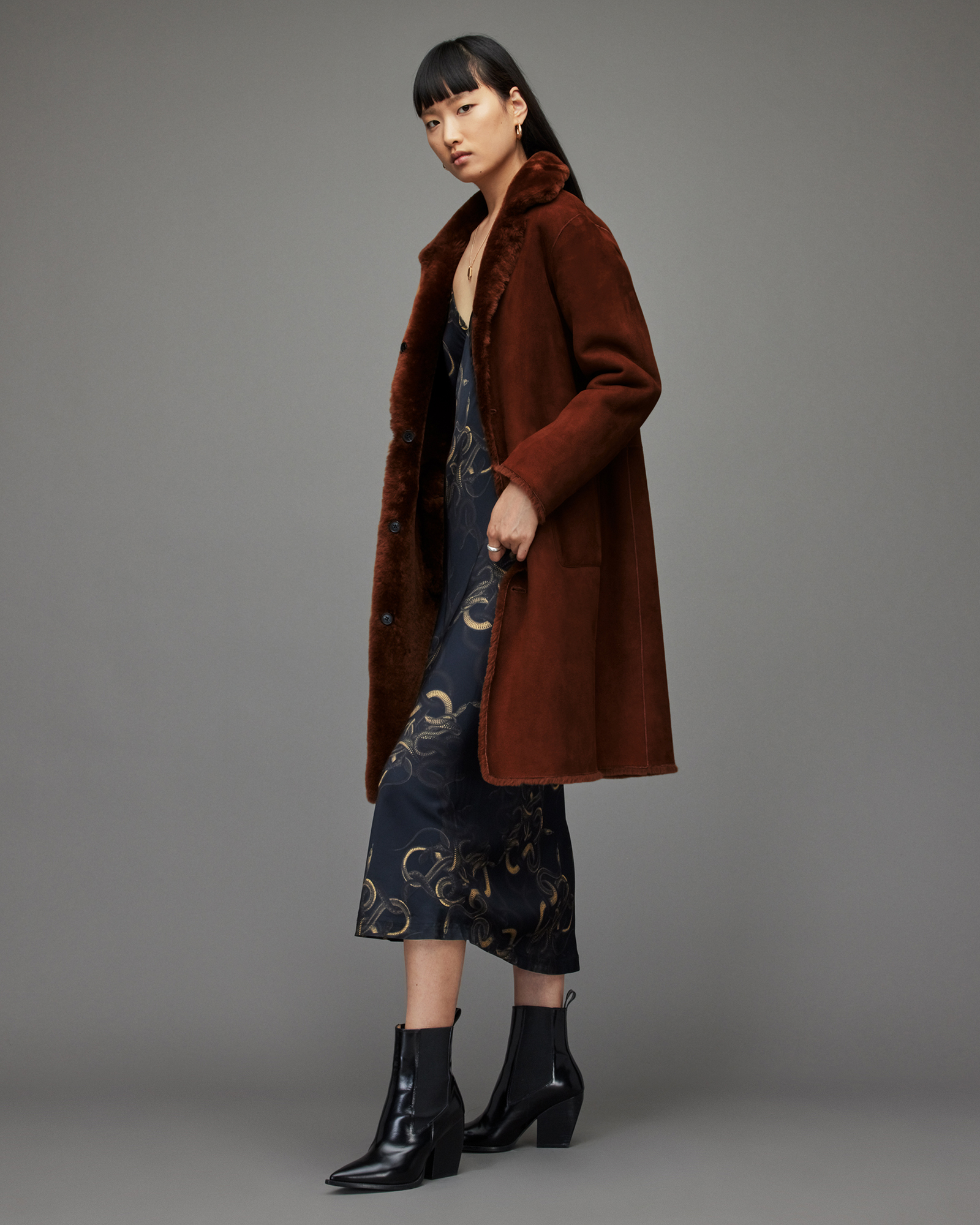 AllSaints Women's Serra Shearling Coat, Caramel Brown, Size: M