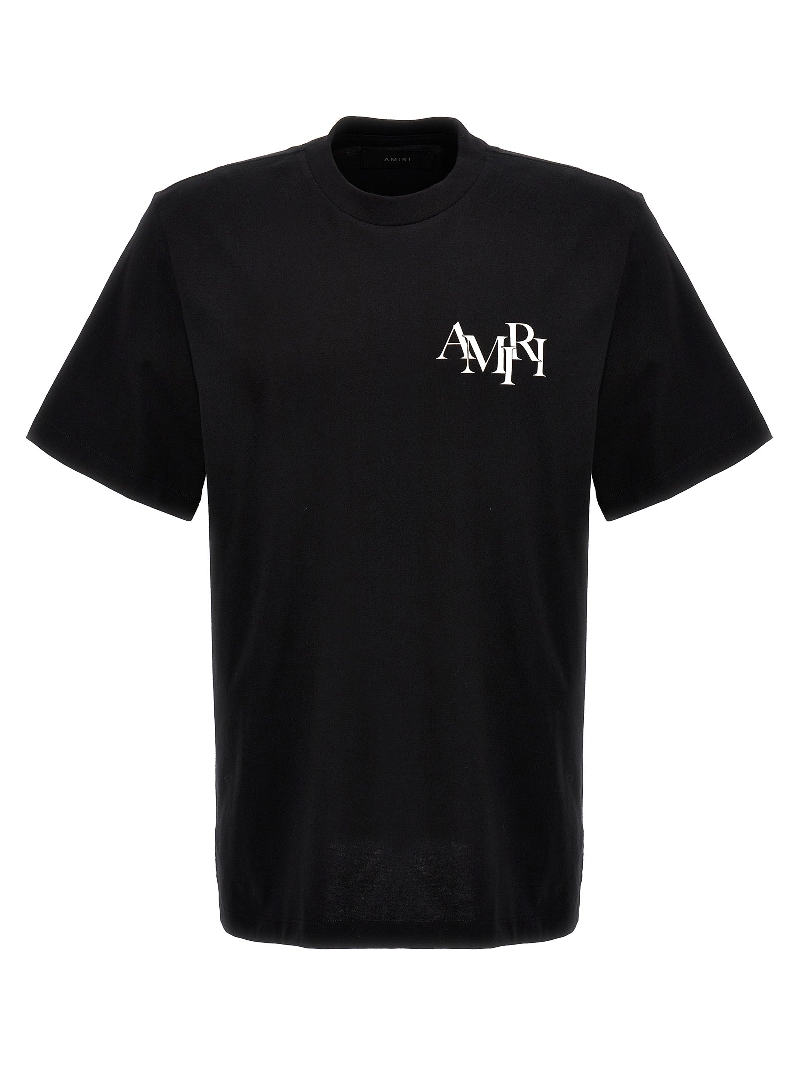 Amiri-Staggered Logo T Shirt Bianco/Nero-Uomo
