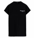 Balmain-Flocked Logo T Shirt Bianco/Nero-Donna