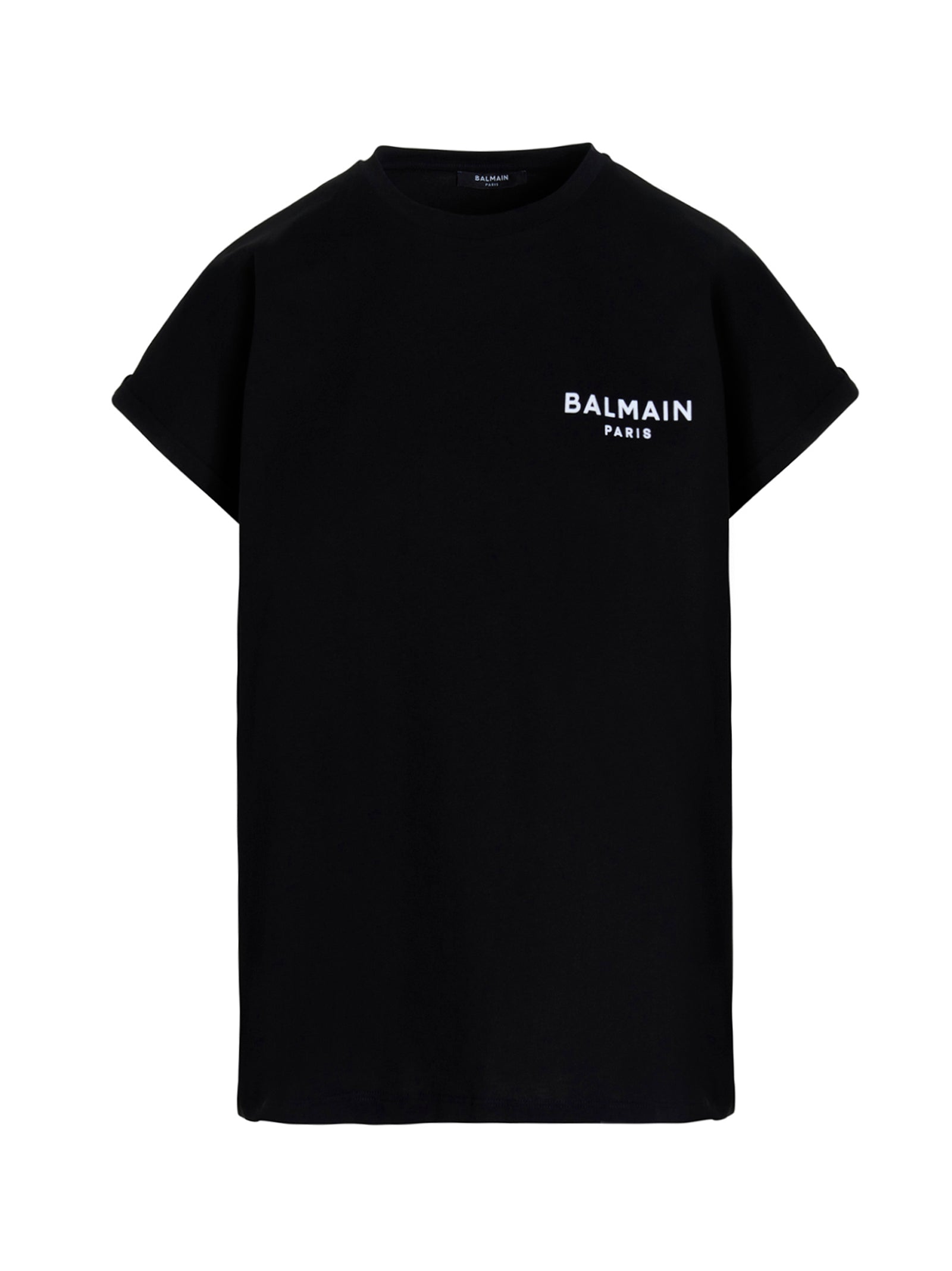 Balmain-Flocked Logo T Shirt Bianco/Nero-Donna