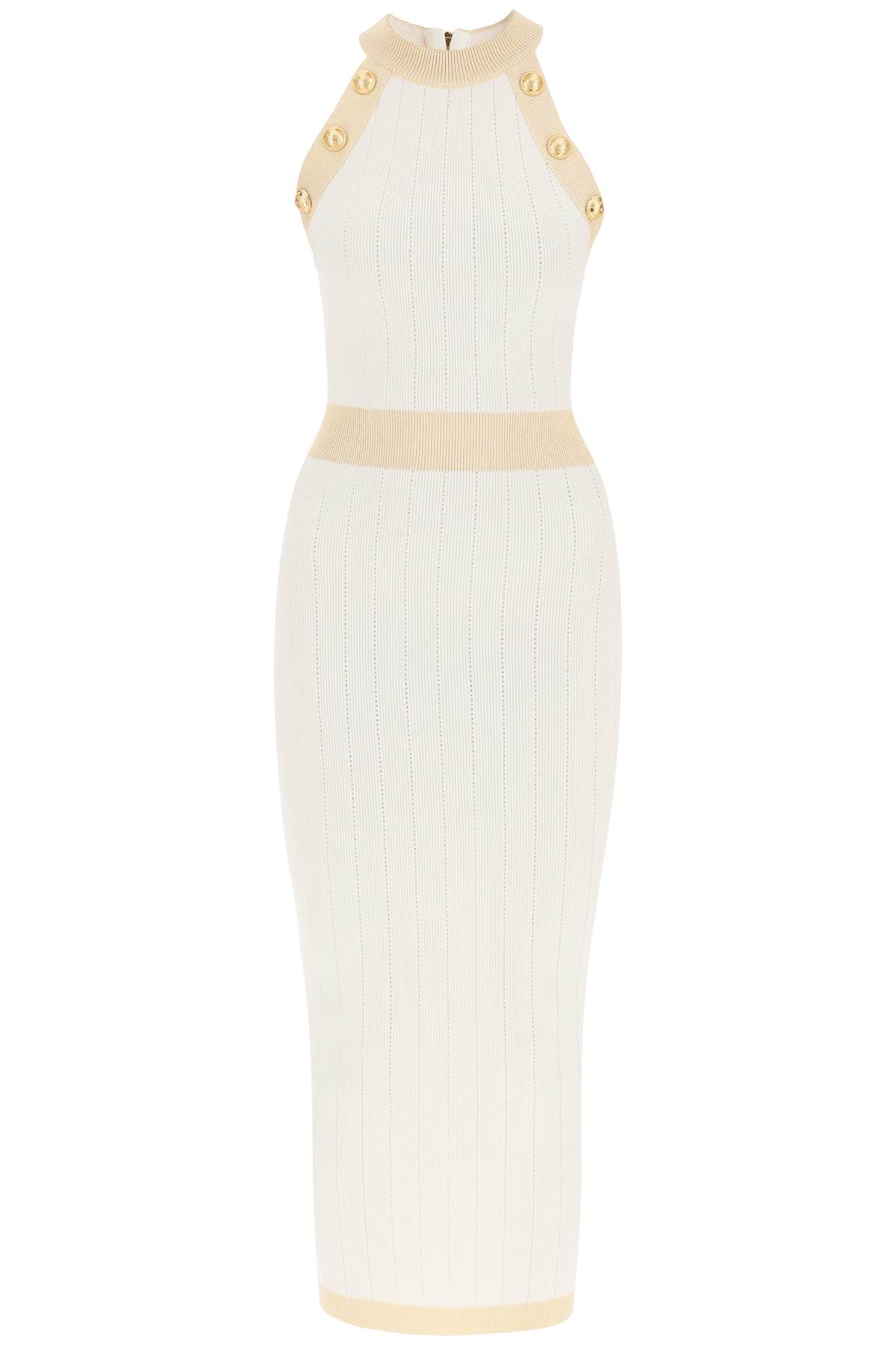 Balmain Knitted Midi Dress With Buttons And Lurex Trims