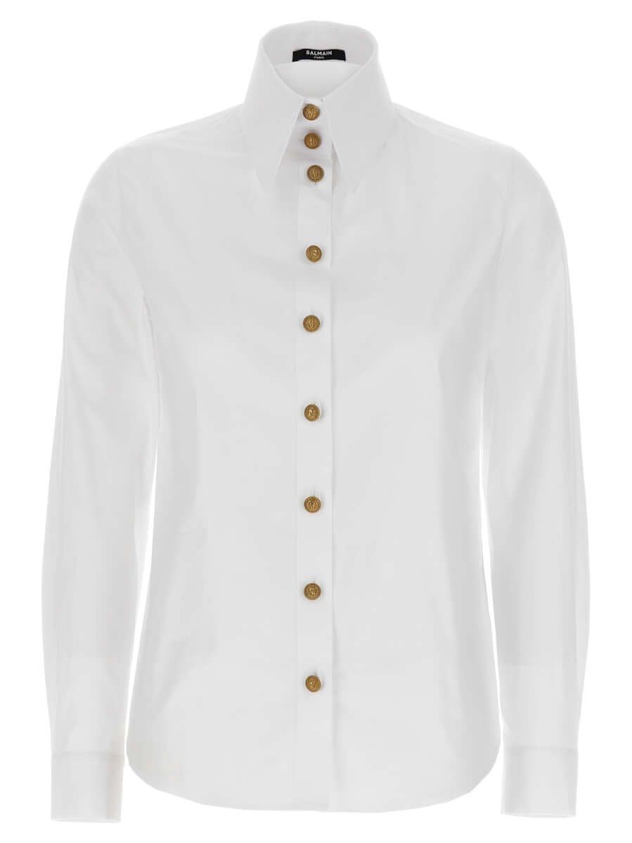 Balmain-Logo Button Shirt Camicie Bianco-Donna