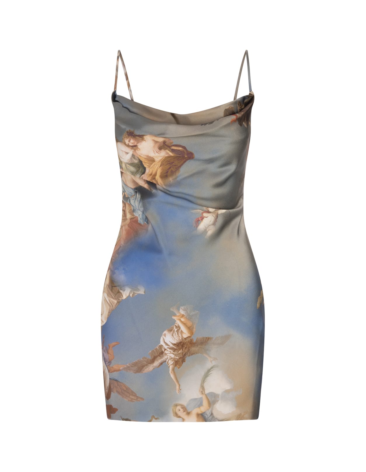 Balmain Satin Lingerie Style Dress With Sky Print