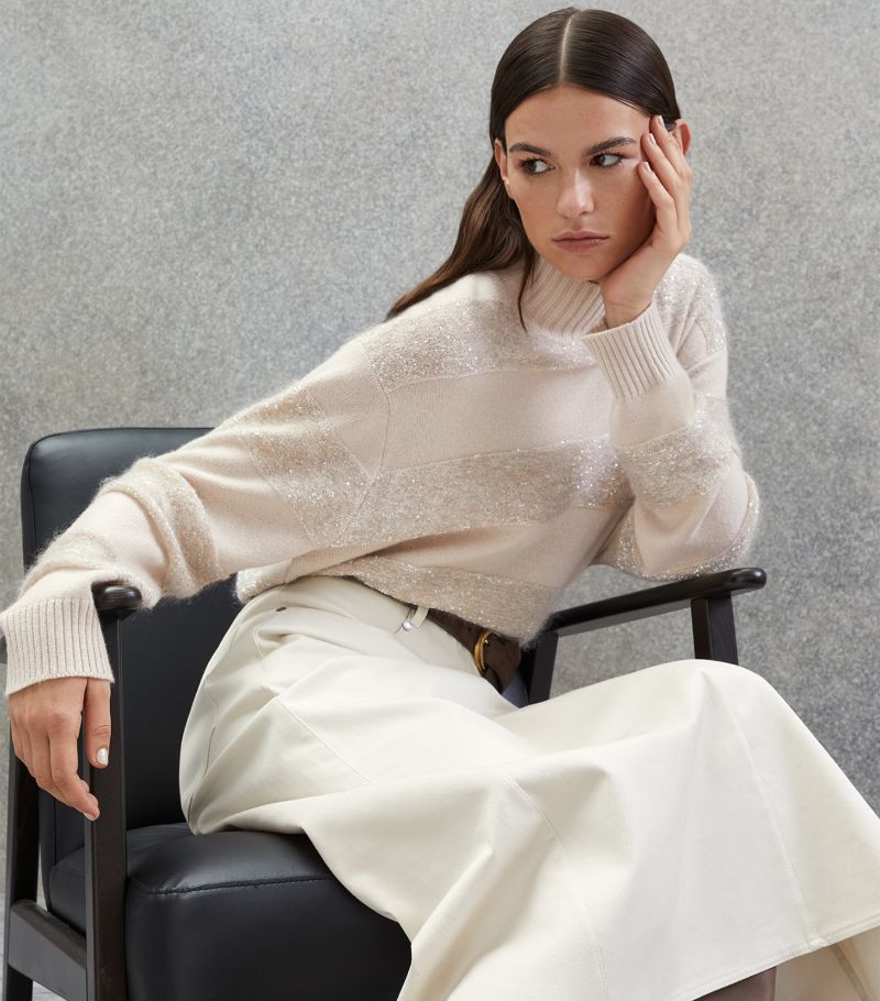 Brunello Cucinelli Wool-Cashmere-Silk Striped Sweater