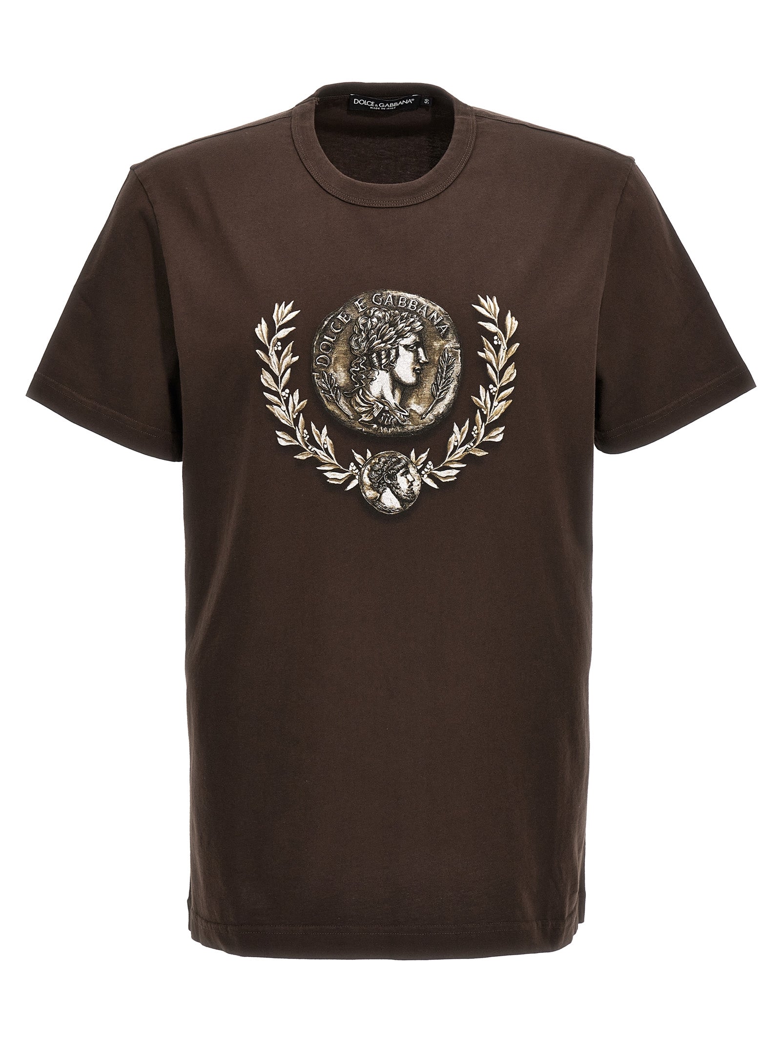 Dolce & Gabbana-Logo T Shirt Marrone-Uomo
