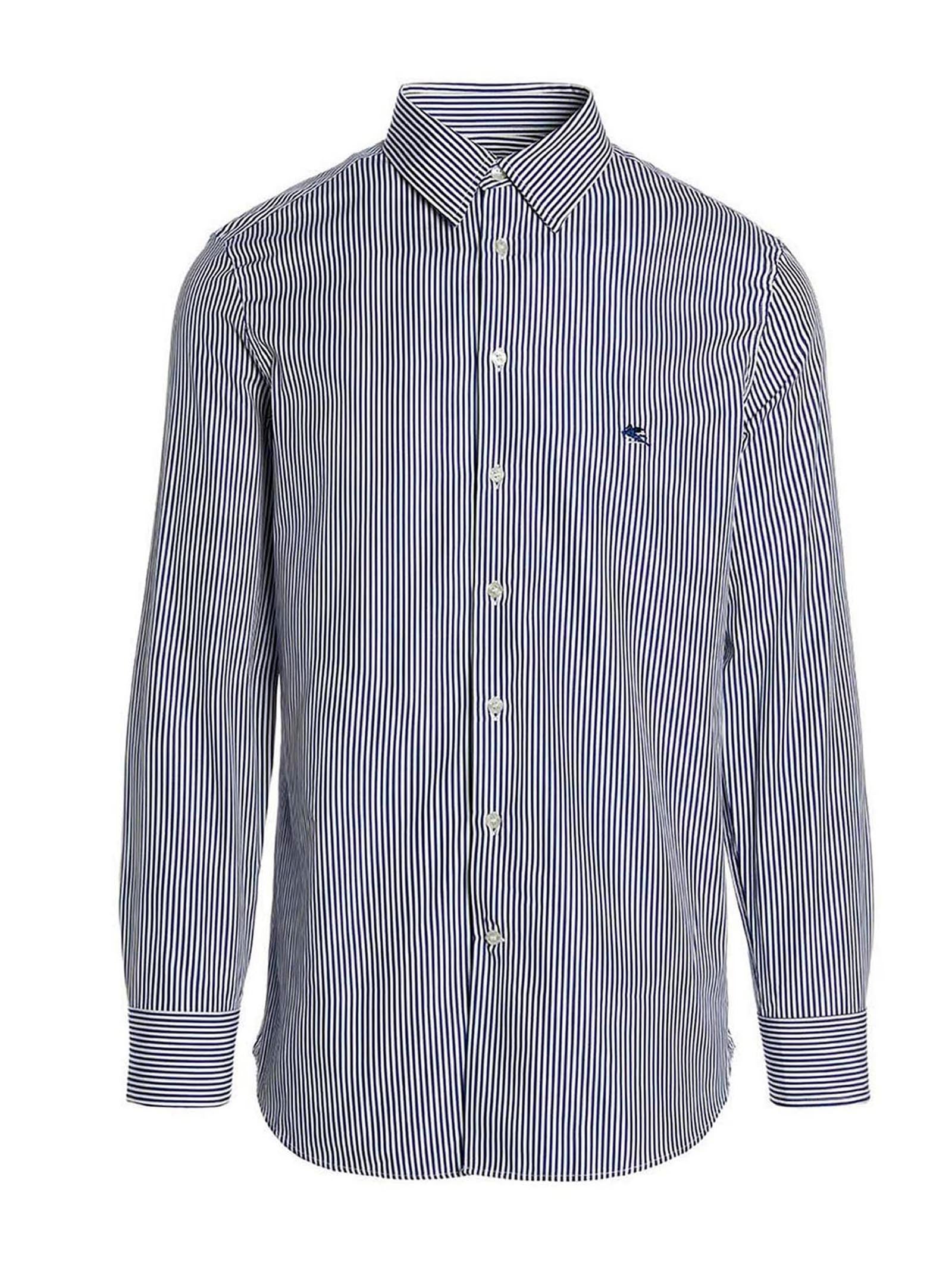 Etro-Logo Embroidery Striped Shirt Camicie Blu-Uomo