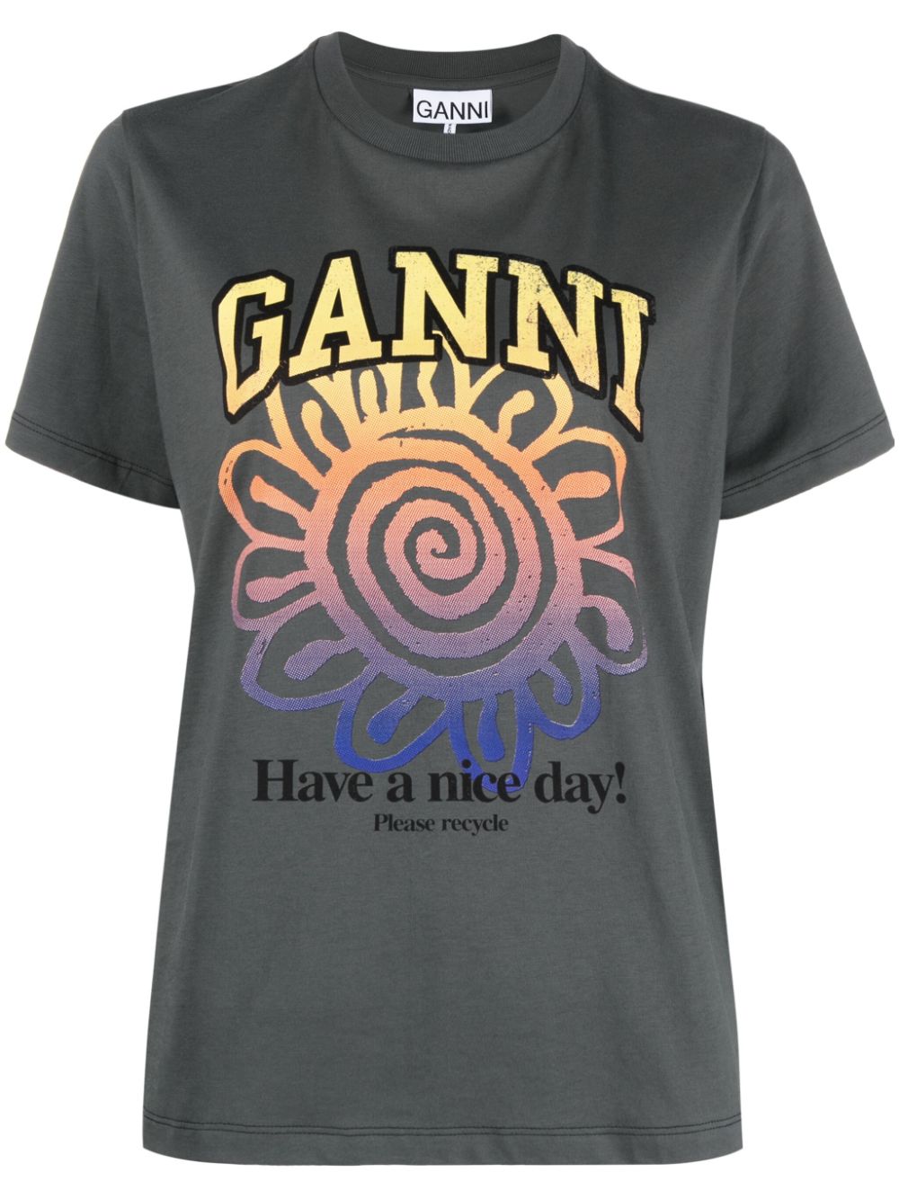 GANNI Relaxed Flower organic cotton T-shirt - Grey