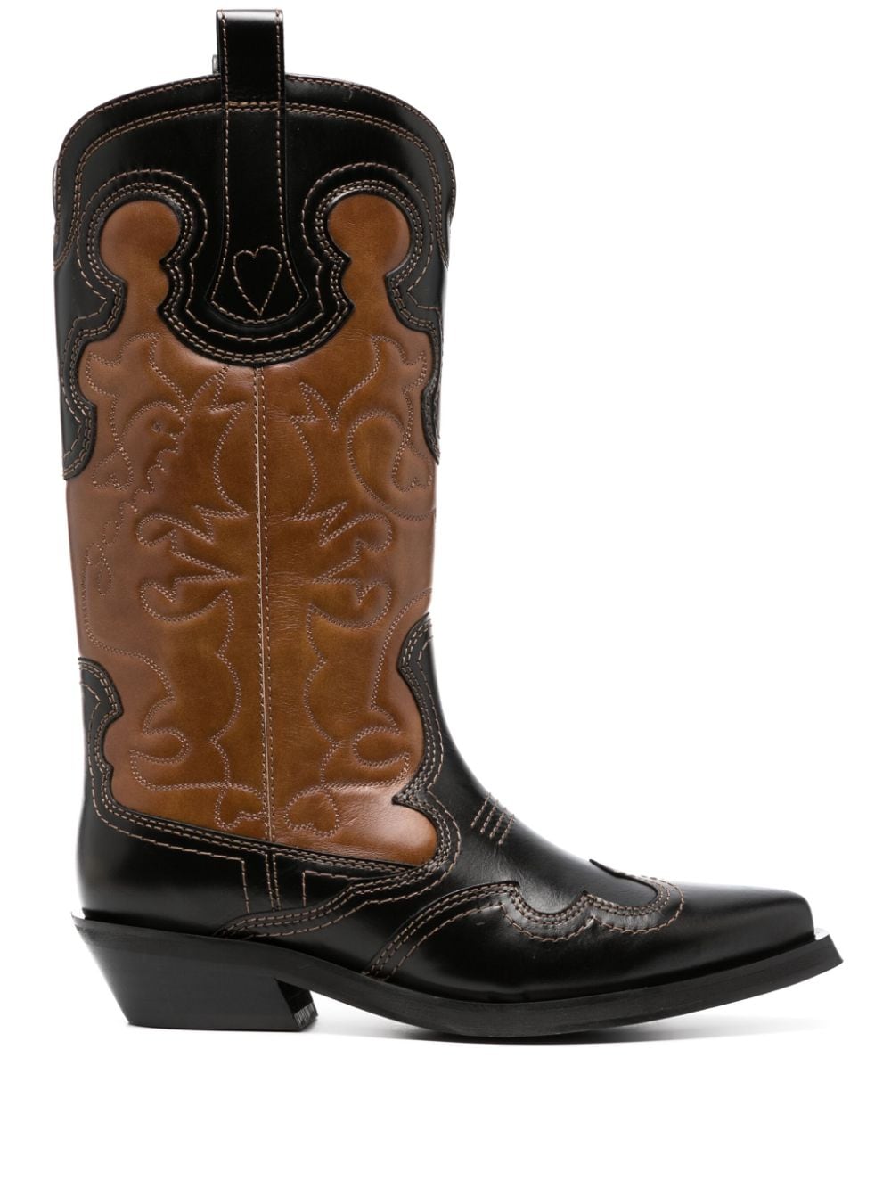 GANNI embroidered two-tone leather boots - Brown
