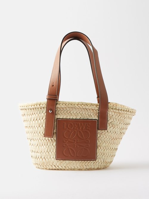 Loewe - Anagram-logo Small Leather-trim Raffia Basket Bag - Womens - Tan Multi