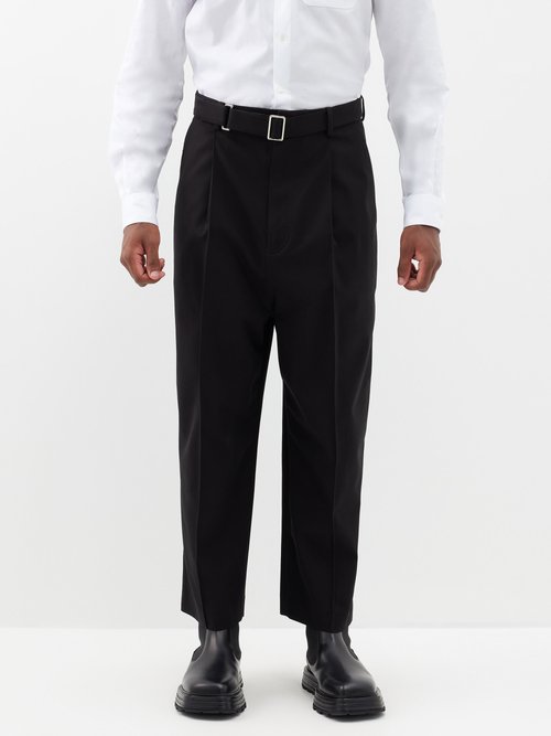 Loewe - Belted Pleated Cotton-gabardine Trousers - Mens - Black